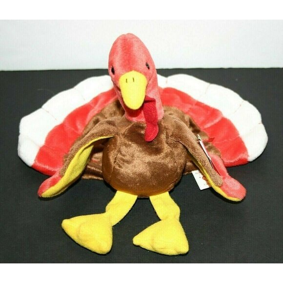 TY Beanie Baby Gobbles Turkey Bird 1996 rare Thanksgiving brown red white 4034 - Picture 1 of 12
